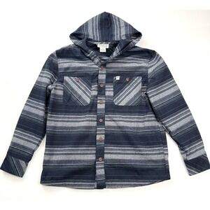 Rugged Earth Striped Hooded Shirt Button Up Long‎ Sleeve Casual Medium